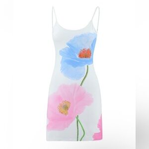 NWT No Label Size L White Floral Dress